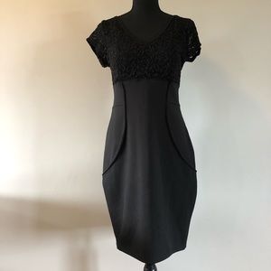 Women’s Valerie Bertinelli Black short sleeve fitted lace detail dress size 10